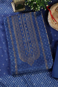 Royal Blue Zari Woven And Bandhani Printed Silk Unstitched Suit Fabric