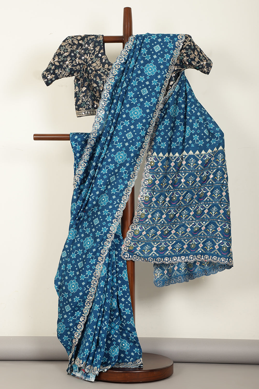 Blue Color Ikat Patola Modal Silk Saree with Gota Patti Border
