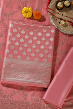 Peach Silk Zari Woven Unstitched Suit Fabric