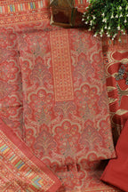 Rust Colour Pashmina Digital Printed Unstitched Suit Fabric
