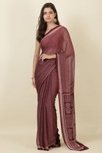 Wine Georgette Printed Saree