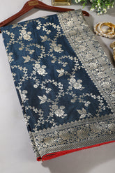 Navy Banarasi Silk Zari Floral Zaal Woven Saree