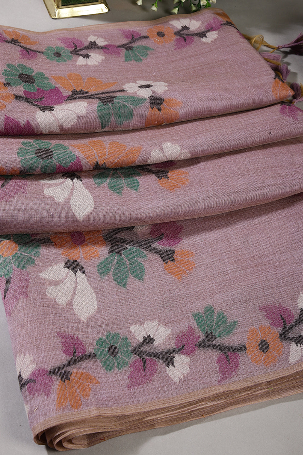 Lavender Color Chanderi Cotton Resham Woven Saree