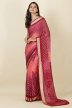 Wine Georgette Leheriya Printed Saree