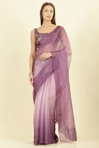Ombre Mauve Organza Saree With Mirror Work