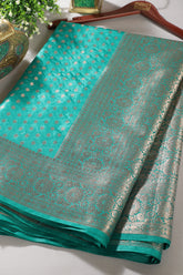 Teal Denim Zari Banarasi Woven Silk Saree