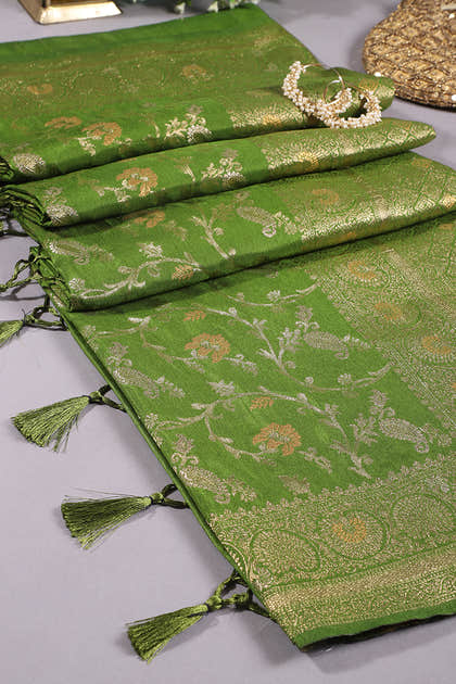 Green Colour Zari Woven South Silk Saree