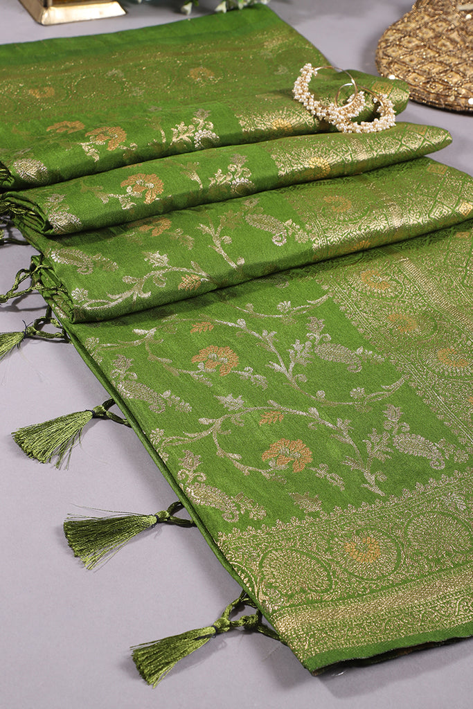 Green Colour Zari Woven South Silk Saree