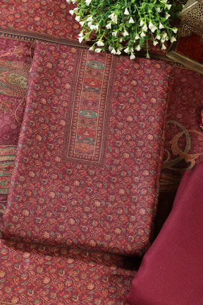 Dark Scarlet Pashmina Floral Printed Unstitched Suit Material