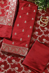 Maroon Banarsi Silk Zari Woven Unstitched Suit