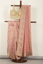 Pink Color Pure Tissue Silk Saree with Zardozi & Sequence Handwork