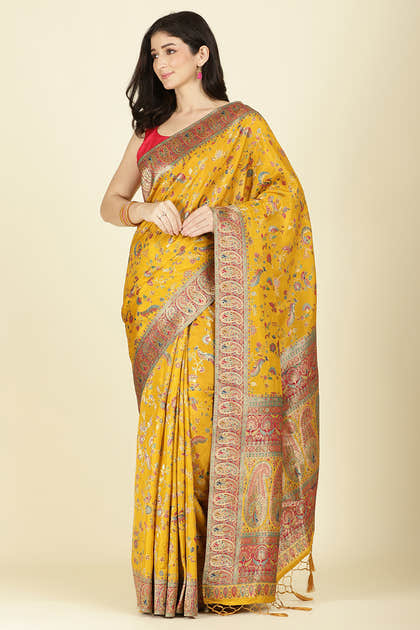 Mustard Silk Madhubani Woven Saree