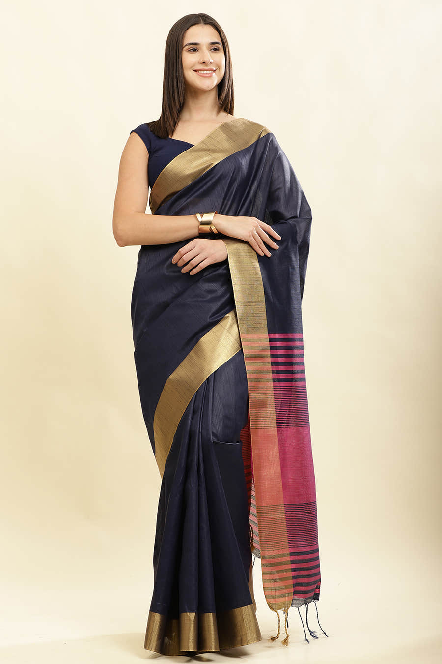 Navy Colour Silk  Woven Saree