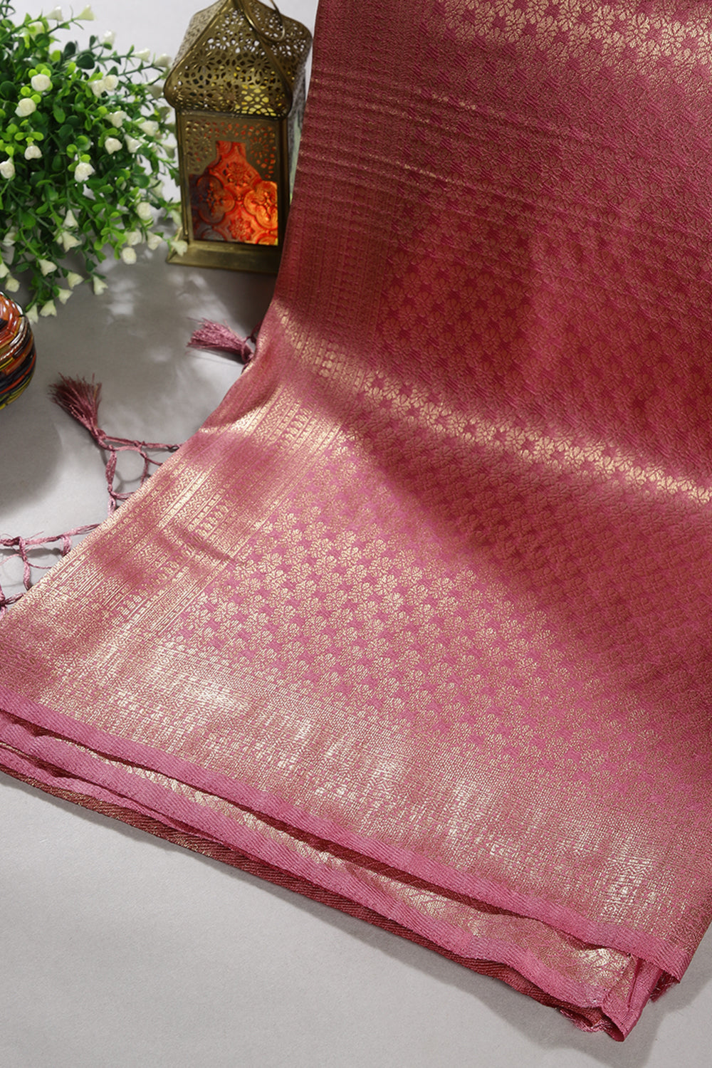 Muted Pink Color Zari Woven South Silk Saree