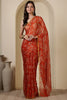 Orange Chiffon Floral Zari Border & Floral Printed Saree