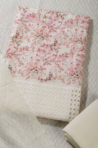 Cream & Red Cotton Chikankari Work Floral Printed Unstitched Suit