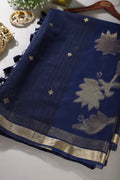Navy Tussar Silk Floral Zari Woven Saree