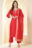 Red Silk Embroidered Suit Set