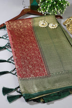 Wine & Green Floral Zari Woven Sarees