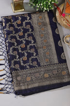 Navy Silk Floral Zaal Woven Banarasi Saree