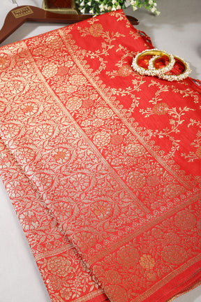 Red Color Raw Silk Zari Woven Saree