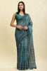 Teal Blue Cotton Silk Printed Saree
