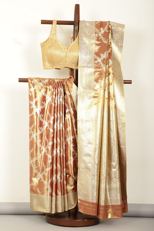 Maroon & Gold Dual Toned Silk Woven Banarsi Saree