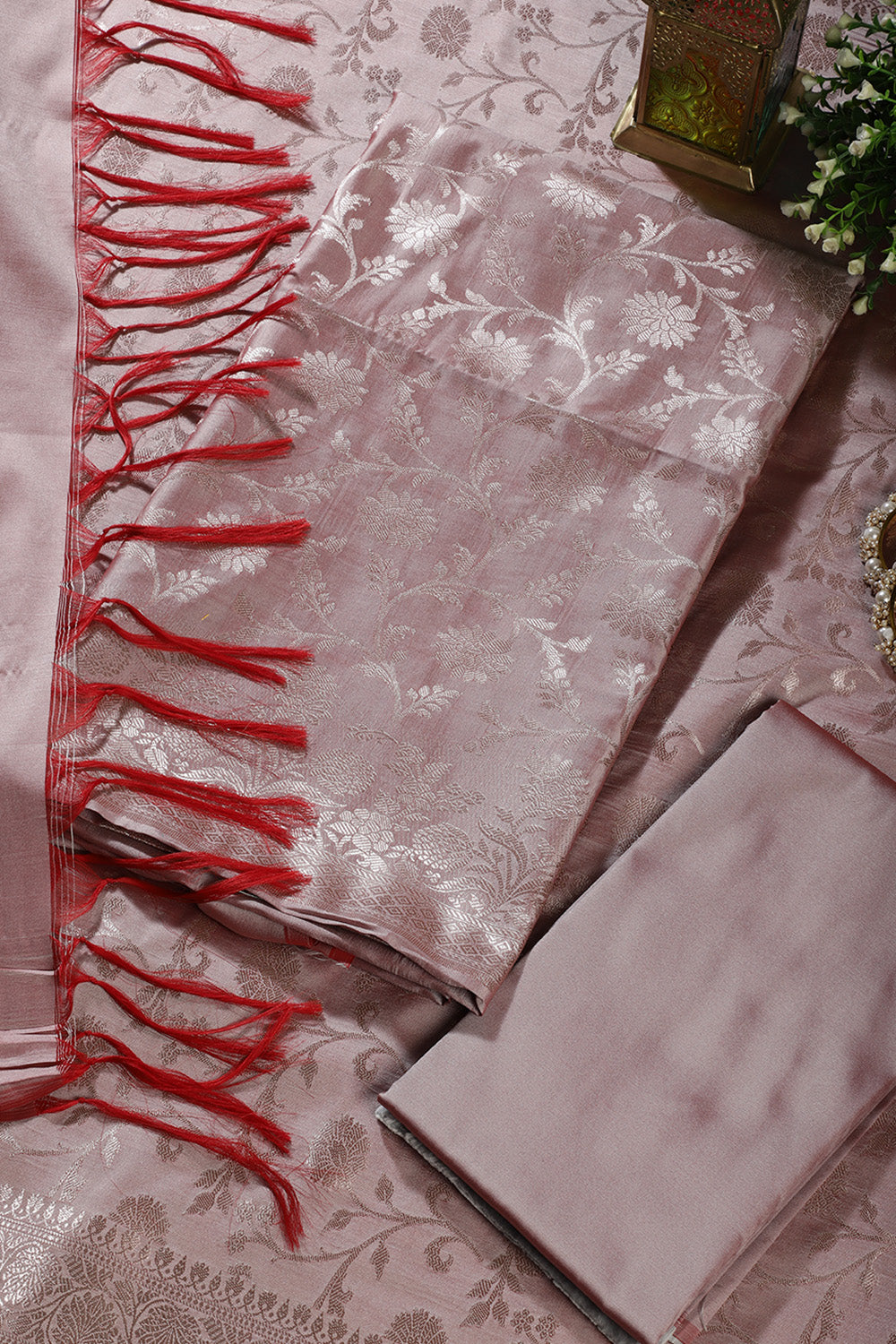 Light Mauve Zari Floral Woven Unstitched Suit Fabric