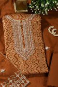 Brown Cotton Bandhani Printed & Neck Embroidered Unstitched Suit