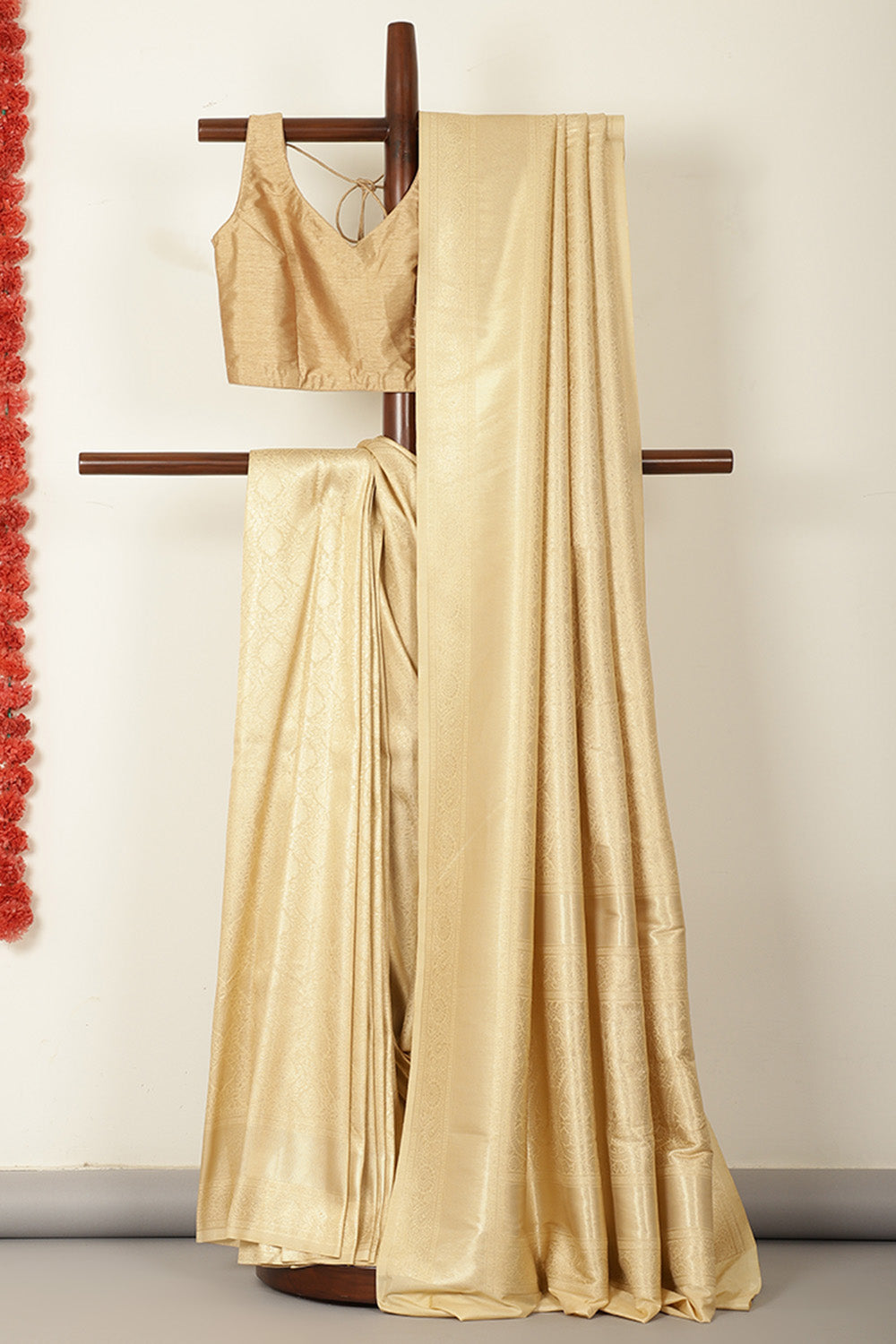Beige Soft Silk Zari Woven Saree