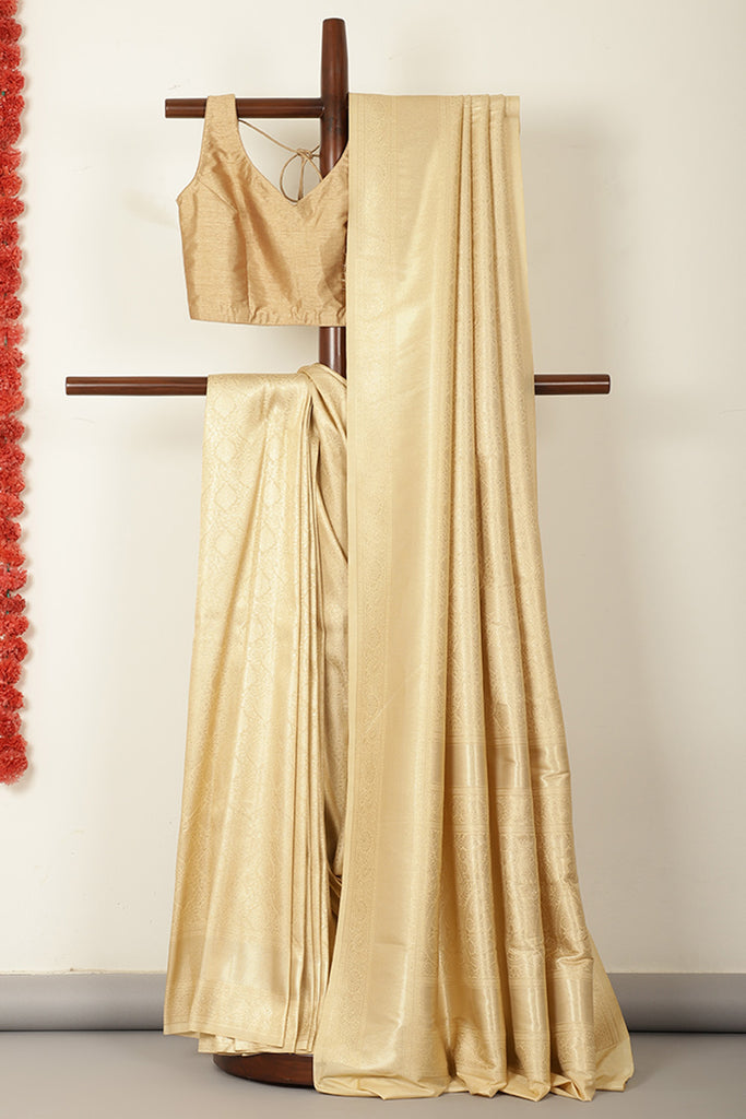 Beige Soft Silk Zari Woven Saree