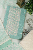 Sea Green Colour Cotton Printed & Resham Neck Embroidered Unstitched Suit