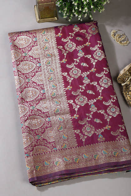 Wine Colour Banarasi Silk Woven Saree