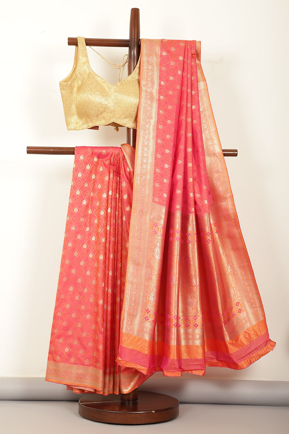 Coral Soft Silk Zari and Resham Woven Saree