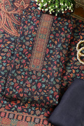 Navy Pashmina Floral Printed Unstitched Suit Fabric