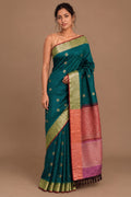 Teal Cotton Silk Zari Work Saree