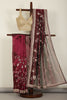Wine Pure Tissue Silk Saree with Pearl and Zardozi Handwork