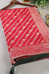 Rani Color Banarasi Woven Tussar Silk Saree