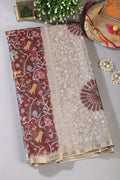 Maroon Tussar Silk Printed Saree