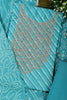 Turquoise Cotton Leheriya Printed and Neck Zari Embroidered Unstitched Suit Material