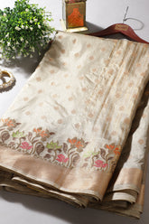 Beige Color Silk Resham & Zari Woven Saree