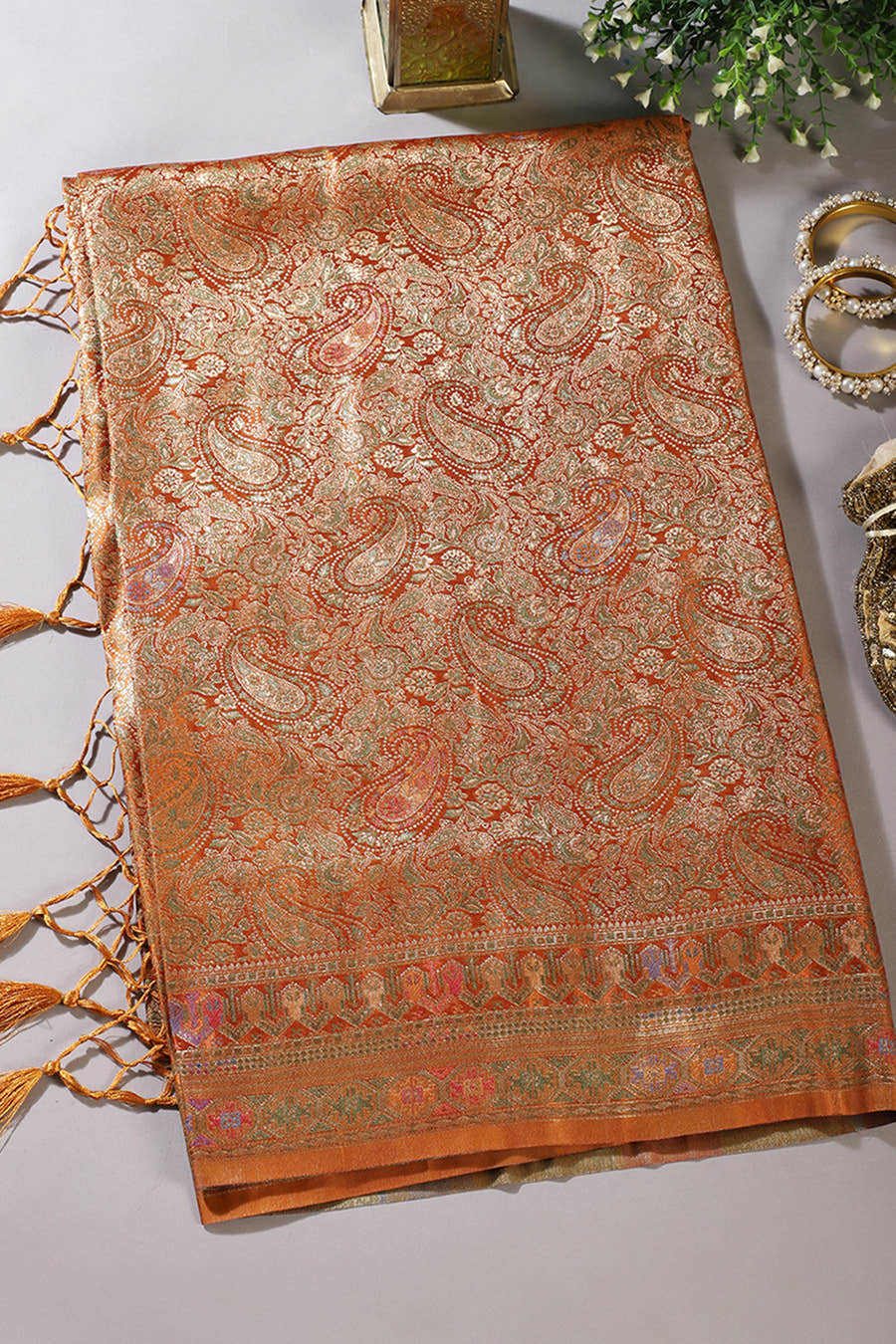 Mustard Baluchari Silk Meenakari Woven Saree