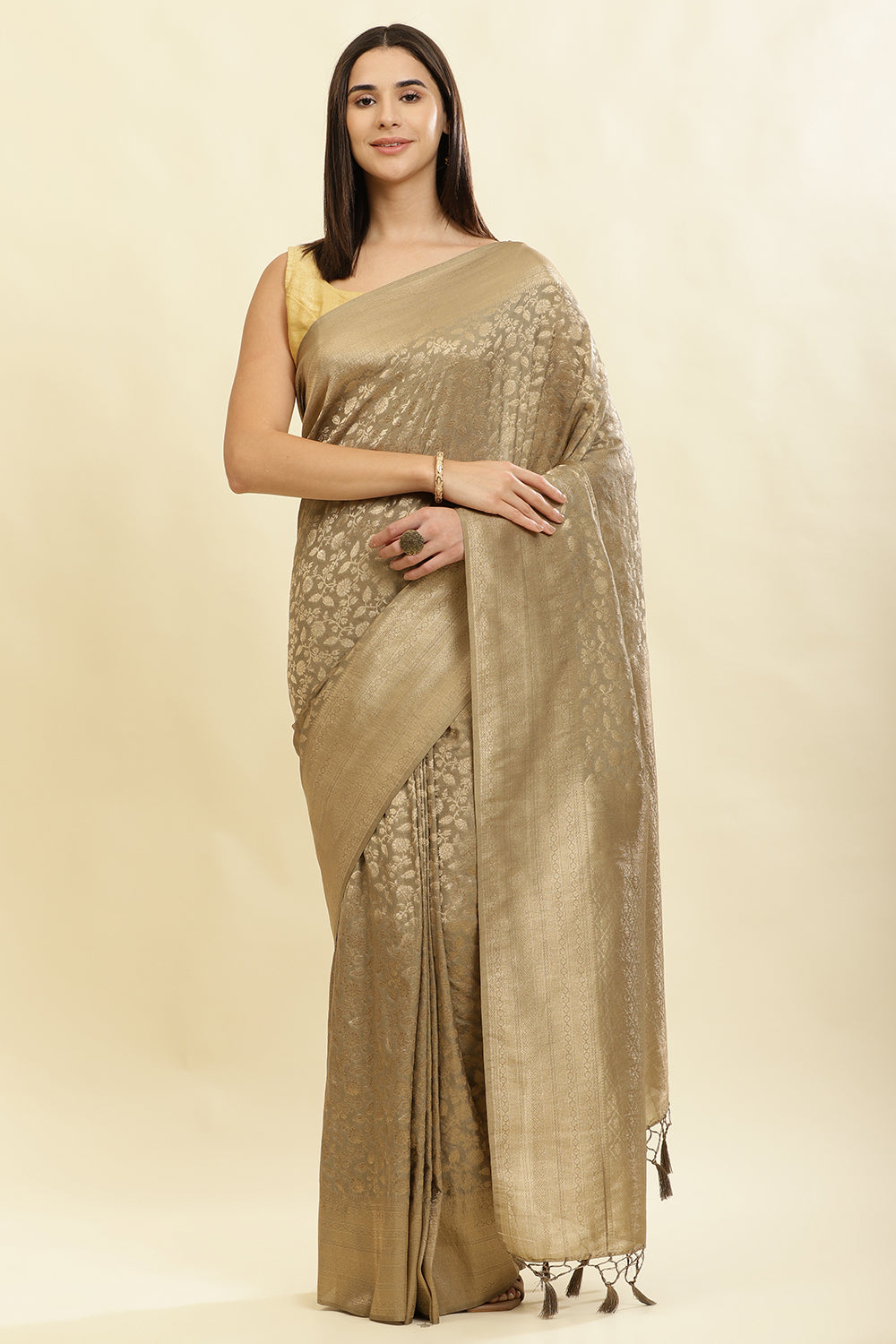 Beige Lightweight Banarasi Silk Weaving Saree