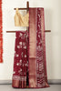 Dark Scarlet Cotton Silk Block Printed Saree