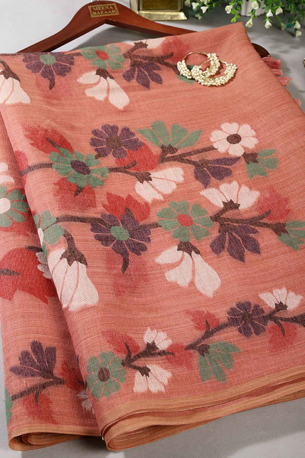 Coral Color Chanderi Cotton Resham Woven Saree