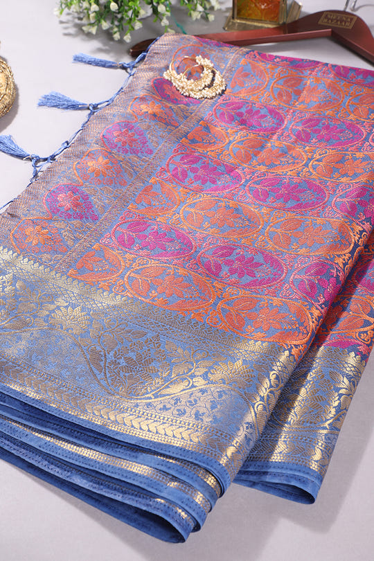 Blue Colour Tussar Woven Silk Saree