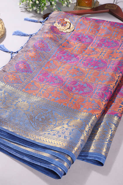 Blue Colour Tussar Woven Silk Saree