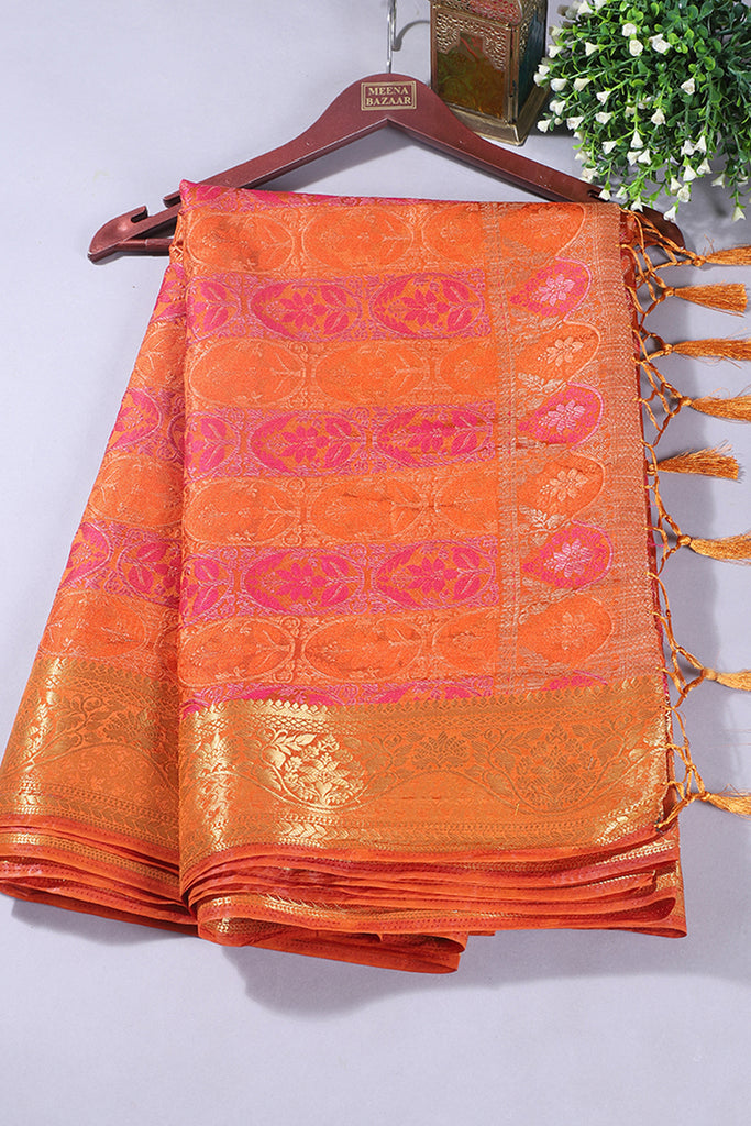 Mustard Colour Tussar Woven Silk Saree
