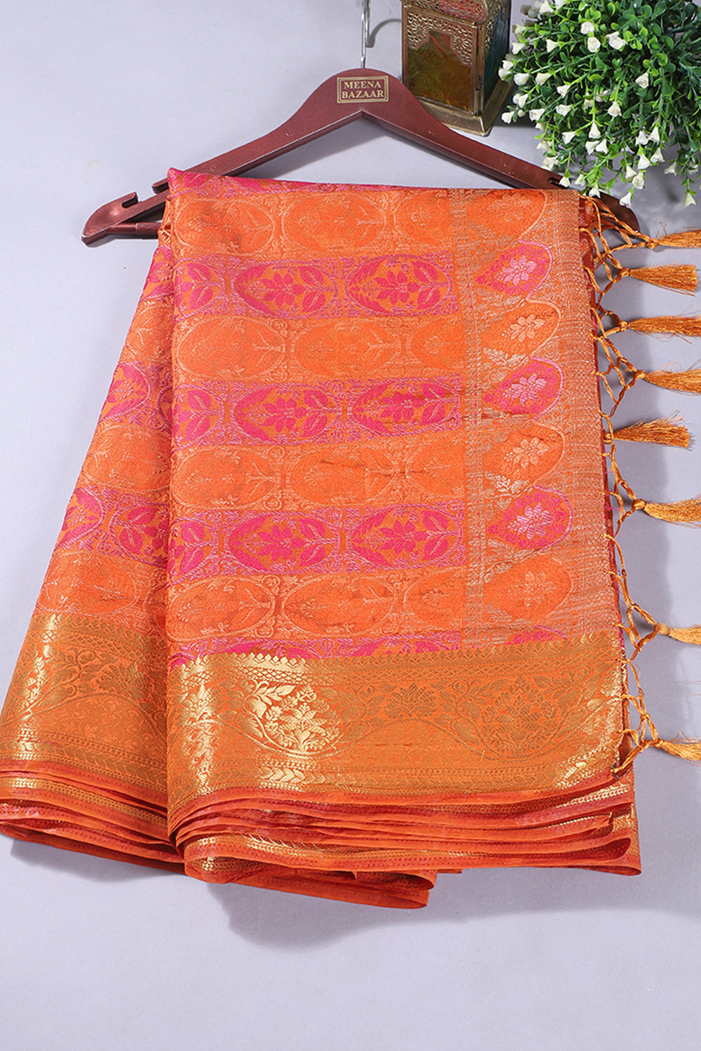 Mustard Colour Tussar Woven Silk Saree