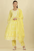 Pale Yellow Cotton Resham Floral Embroidered Anarkali Suit Set